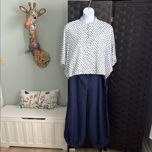 bryn Walker White and Blue Wide Leg Pant Outfit XL Excellent Pre-loved condition